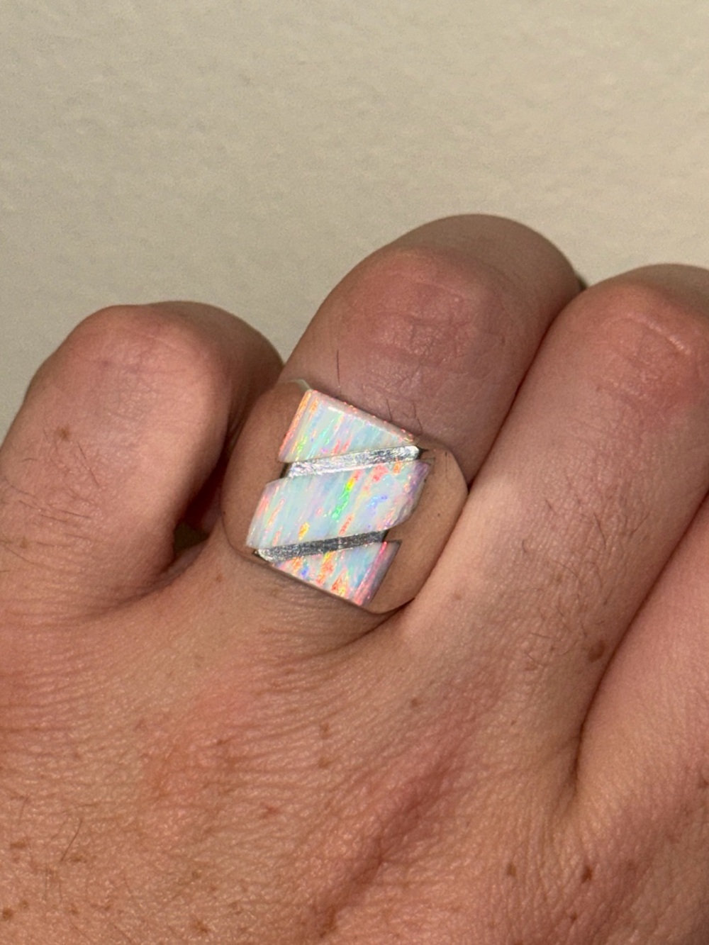 Sterling Silver Stamped .950 Genuine White Opal Ring Size 10 Made in Mexico